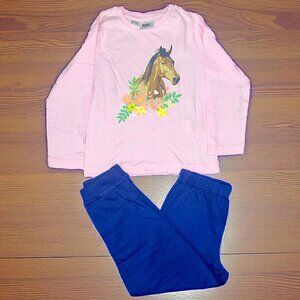 “Wildflower Whisper” Horse Graphic Outfit – Soft Pink Top & Navy Pants 4T NWT